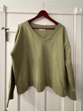 Lucky Brand Olive V-Neck Boxy Sweater